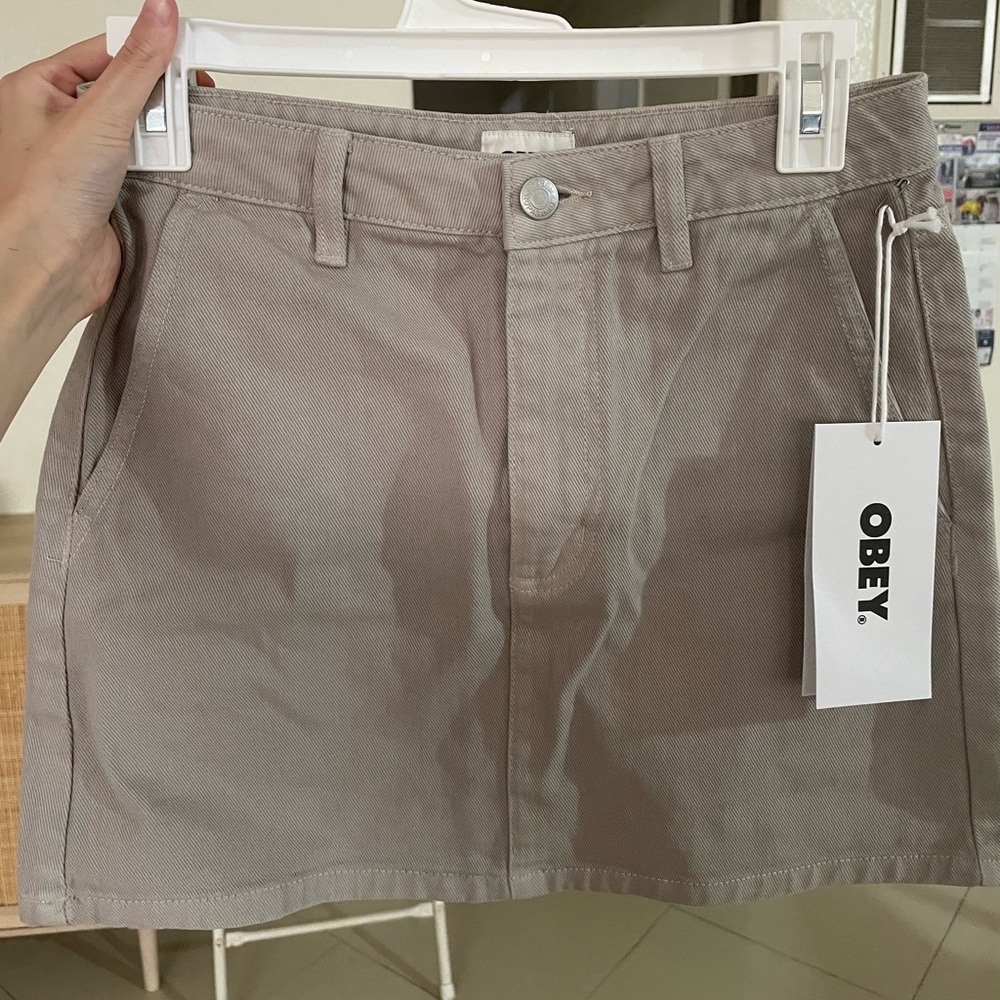 Obey grey denim mini skirt